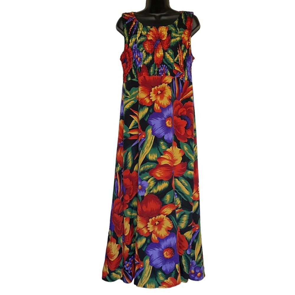 Vintage Prophecy by Sag Harbor Vibrant Colorful Tropical Print Dress 16
